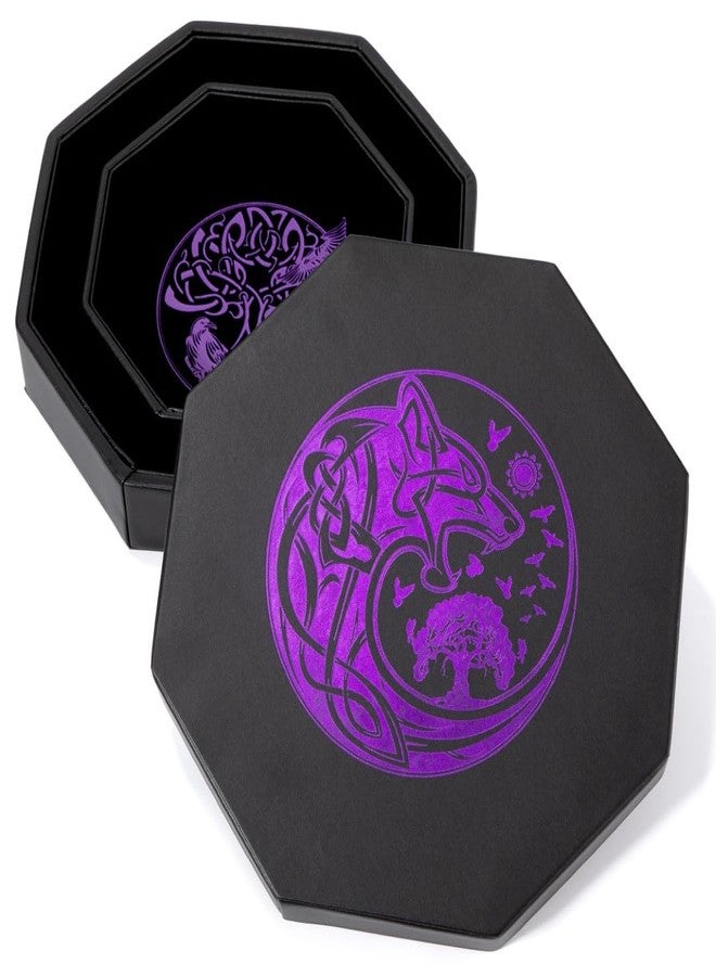 Soar Forge DND Dice Tray - Premium 9 Inch Tray for Dungeons and Dragons: Exquisitely Detailed Purple World Tree & Wolf Raven Design - Perfect Rolling & Box Storage to Protect Your Dice for D&D and RPG - Image 4